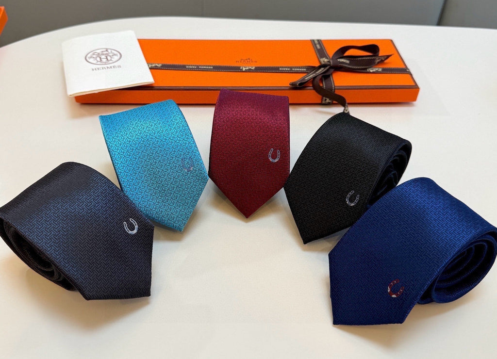 Hermès Style Men's H Logo Textured Silk Tie