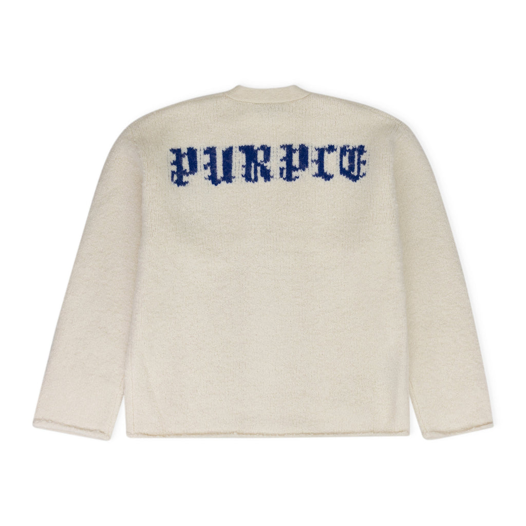White Intarsia Knit Logo Cardigan