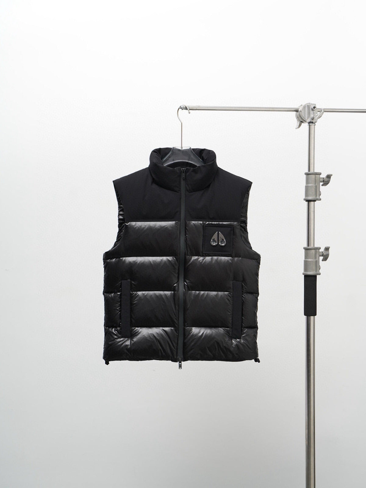 Moose Knuckles Black Stand-Collar Puffer Vest with Chest Logo