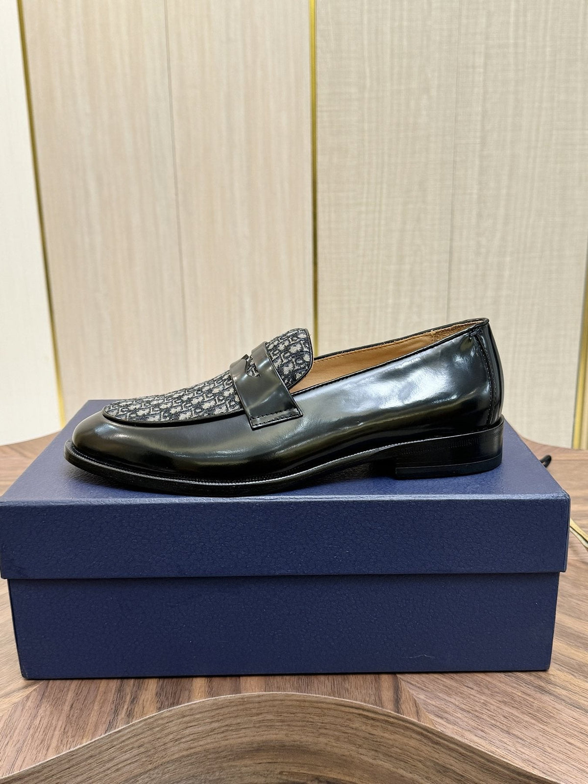 Dior Black & Gray Patterned Loafers