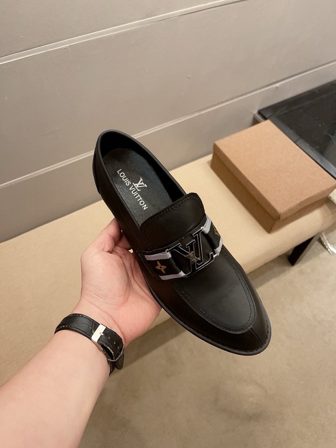 Louis Vuitton Men's Black Buckle Loafers