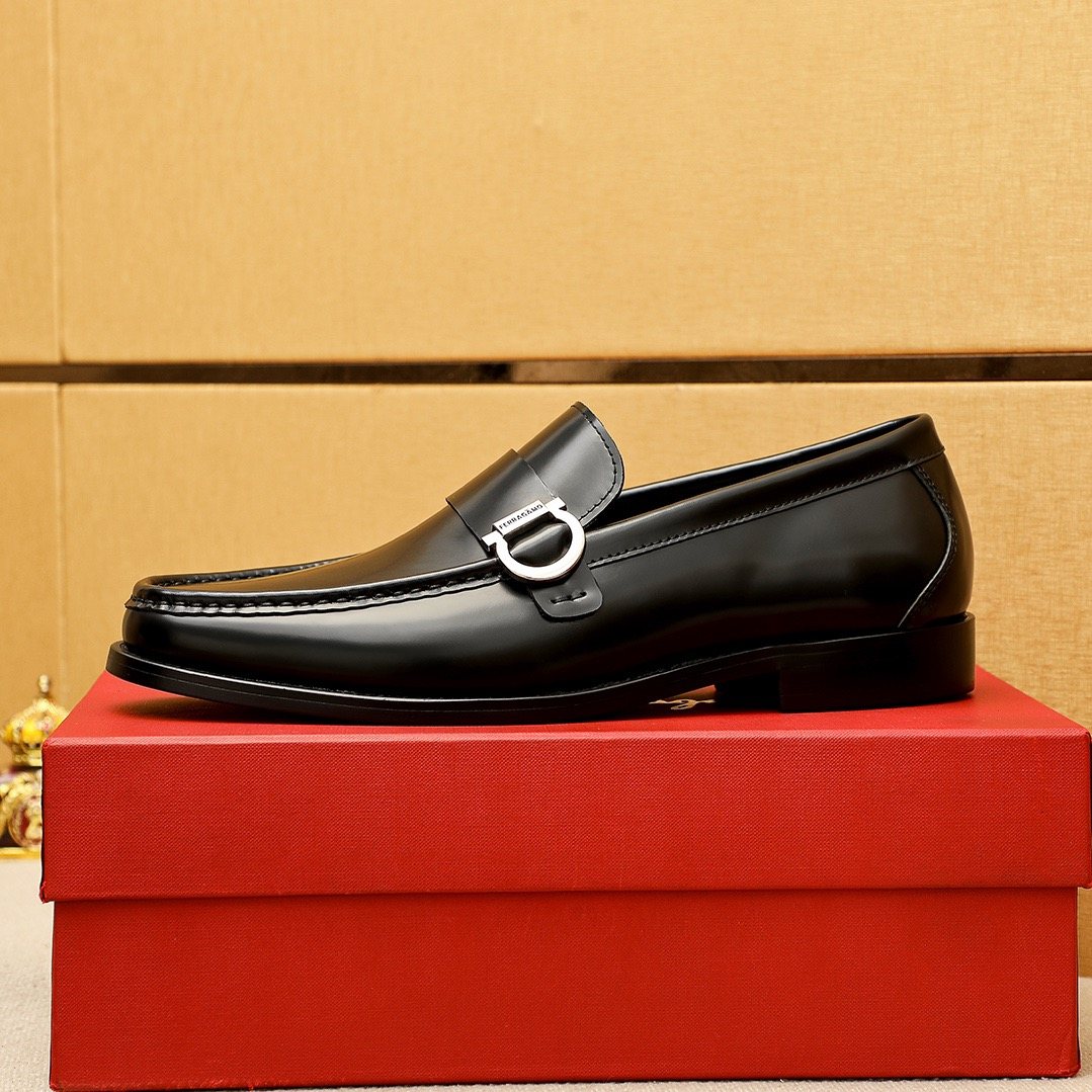 Ferragamo Black Buckle Loafers