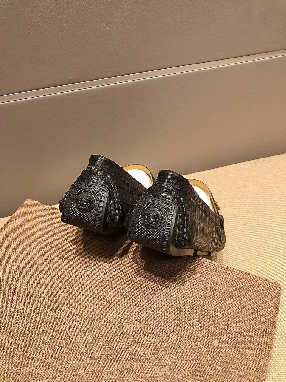 Versace Black Textured Loafers