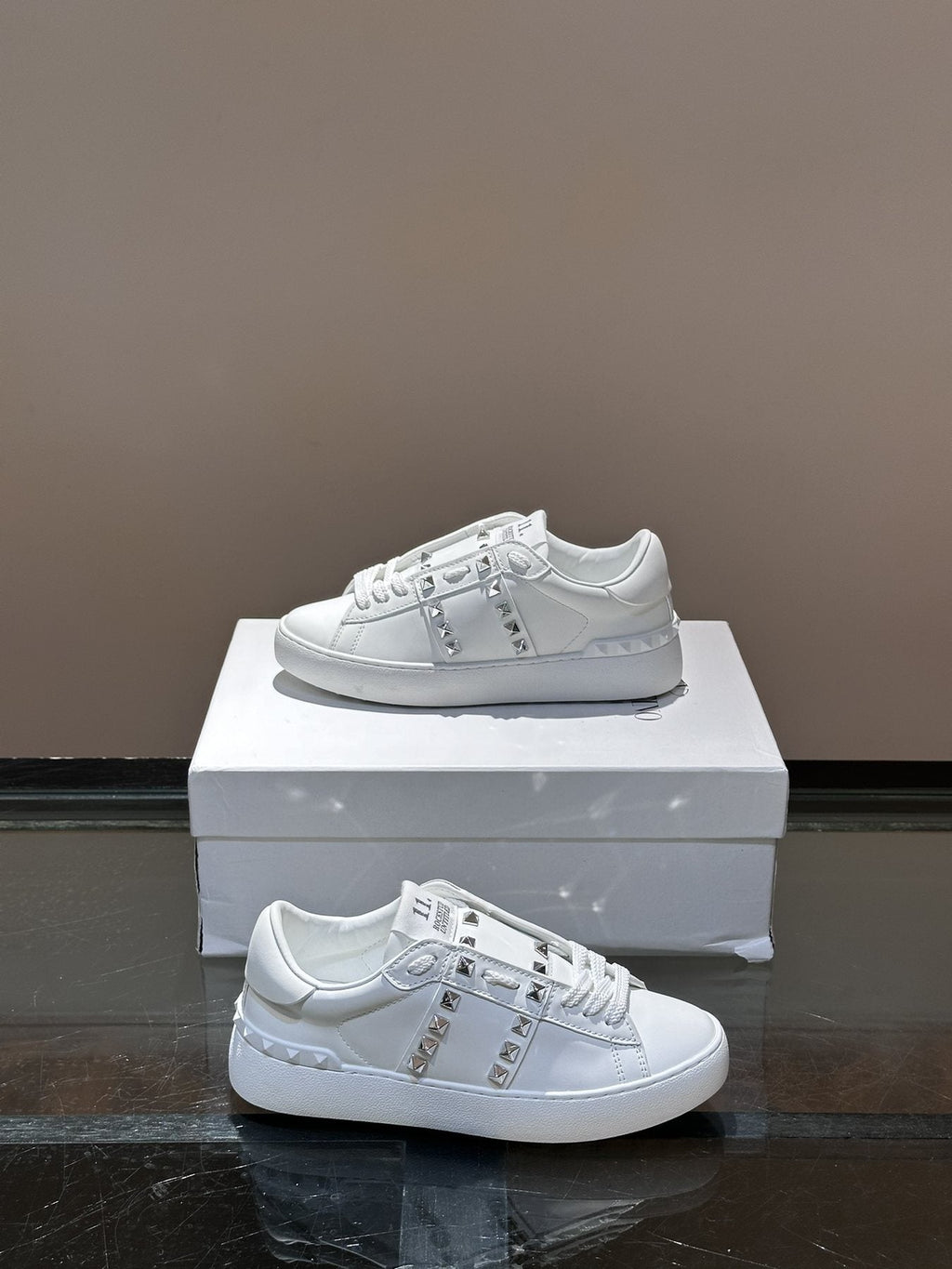 Valentino White Studded Low-Top Sneakers