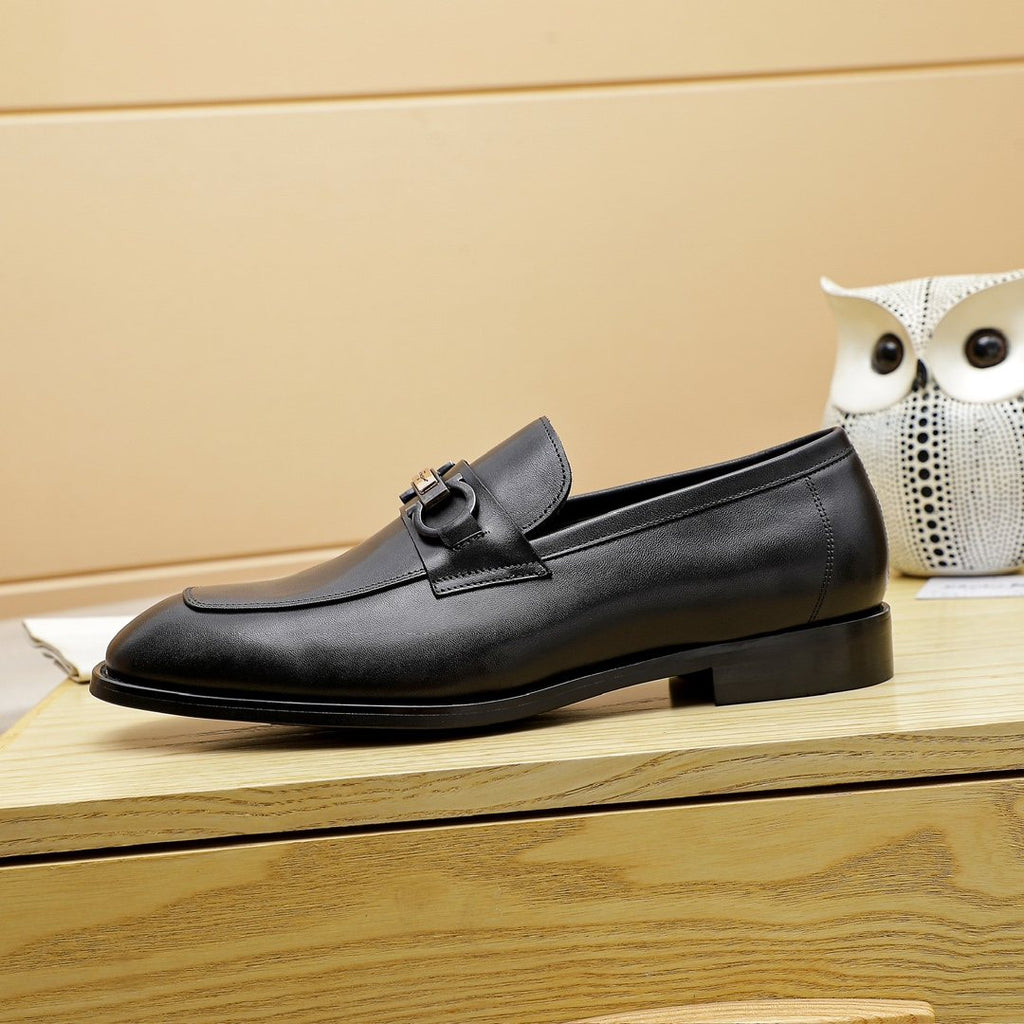 Ferragamo Black Metal Bit Loafers - Slip-On Design