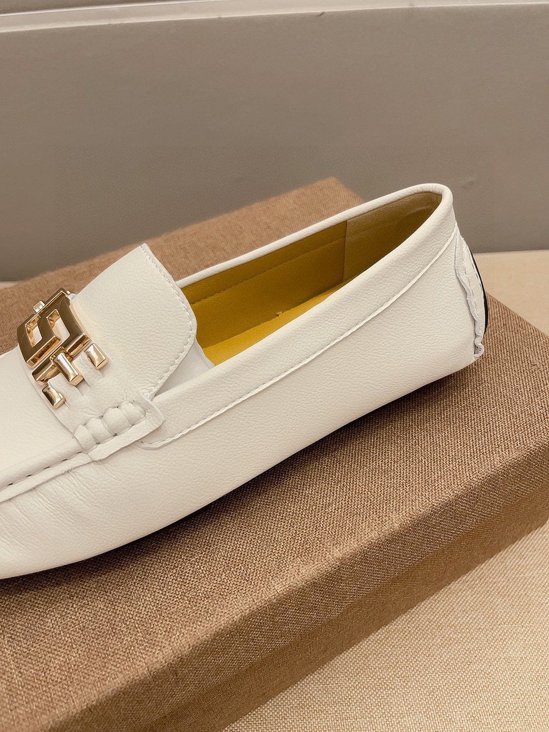 Versace Cream White Gold-Tone Loafers