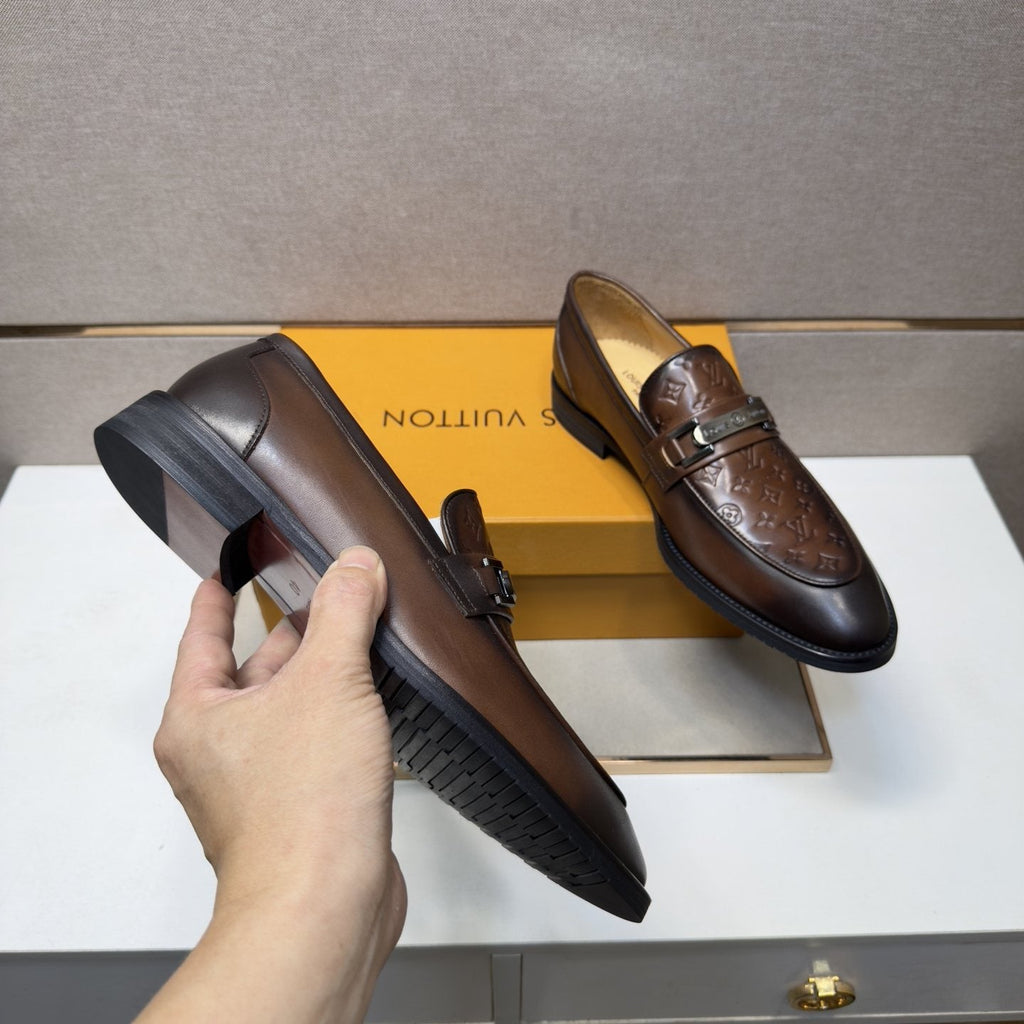 Louis Vuitton Men's Embossed Metal-Bar Loafers