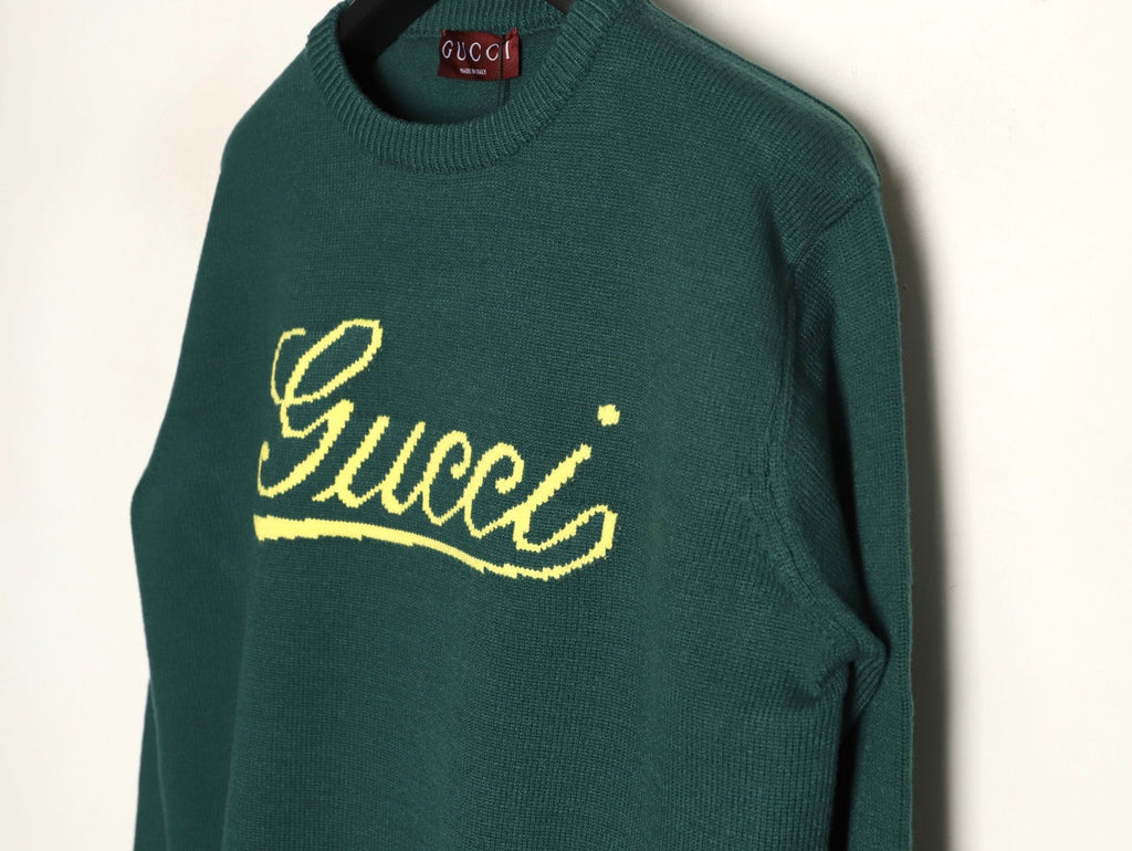 Gucci Signature-Logo Crewneck Sweater - Forest Green